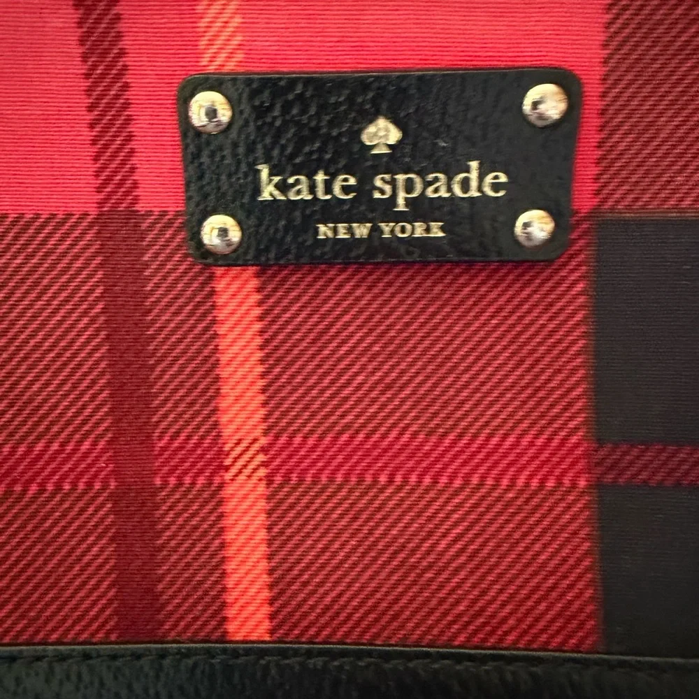kate spade Red Plaid and Black Leather Crossbody